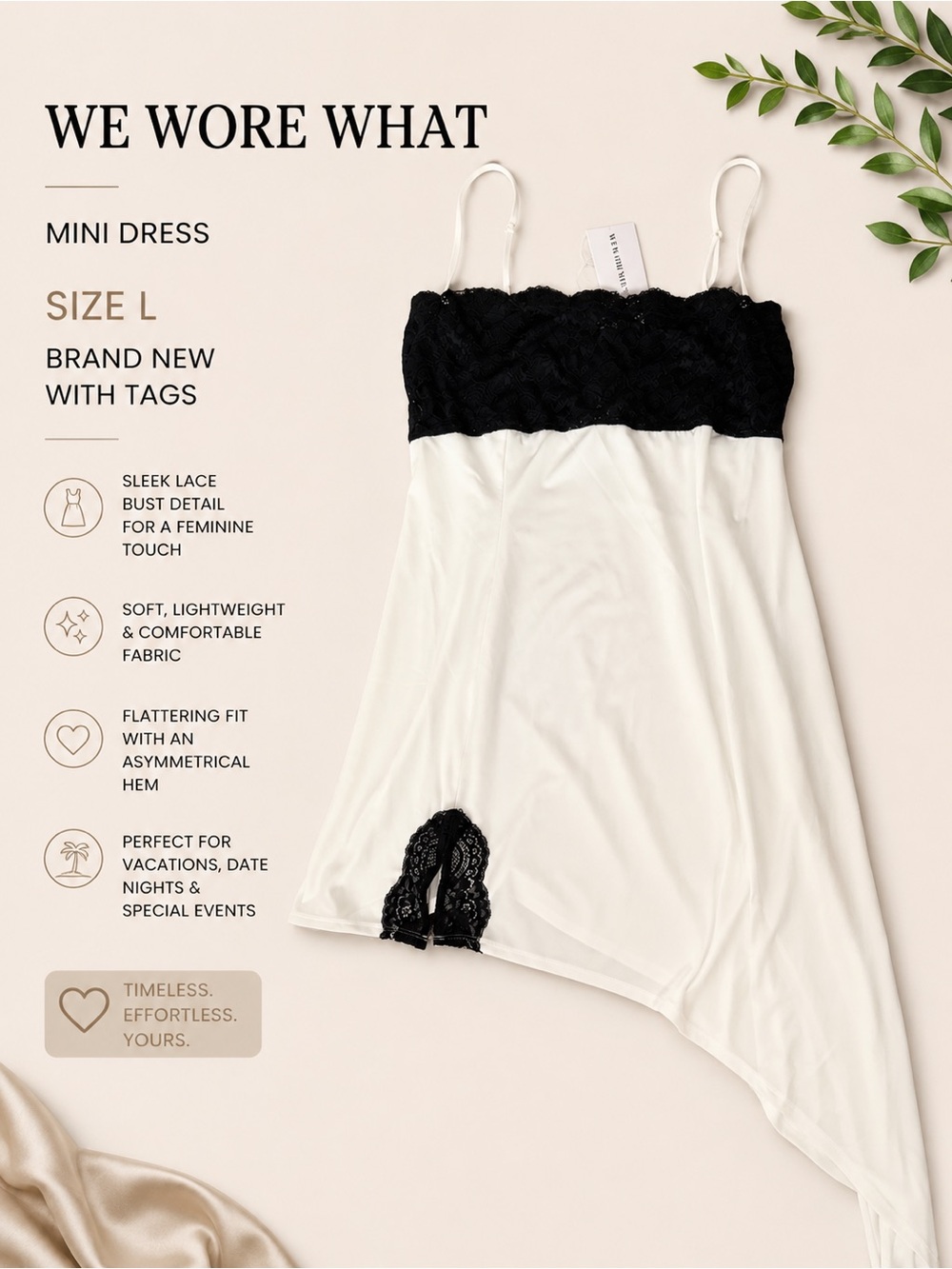 WeWoreWhat Black & White Lace-Trim Mini Slip Dress